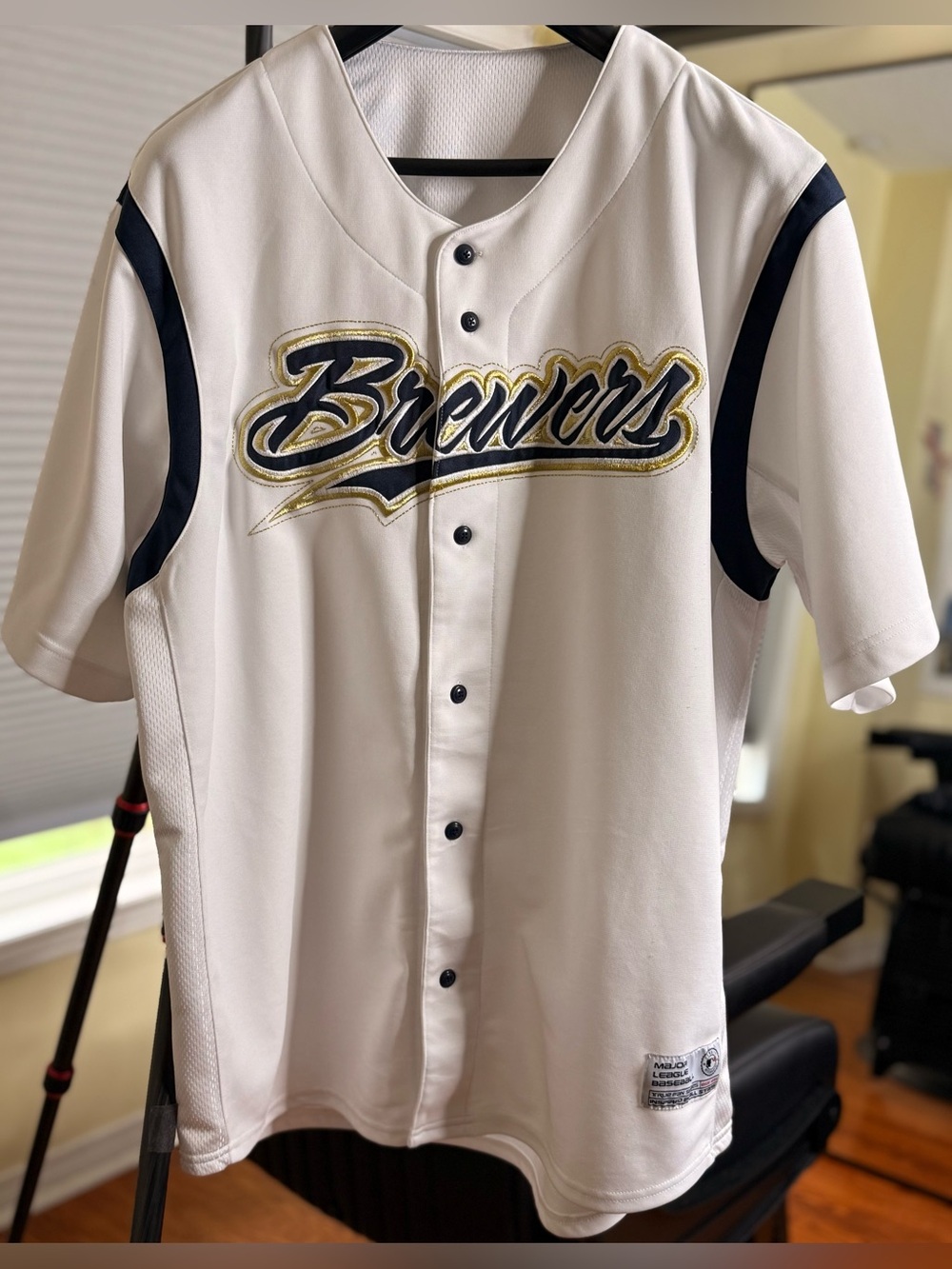 Gorgeous Brewers White and Navy Button-Up Men's Baseball Jersey!!!
